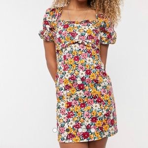 Topshop Poplin Mini Tea Dress in Floral Print